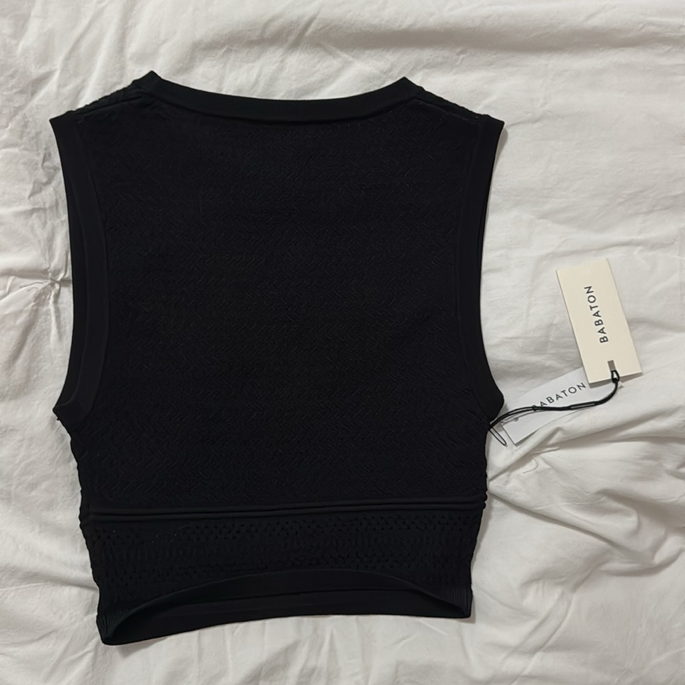 Babaton Black Pointelle Knit Tank Top - Size 2XS - Picture 2 of 4